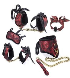 Sweet Magic 5PCS SM Erotic KitFetish Sex Slave Mouth Gag Collar And Leash Hand Cuffs Ankle Cuffs BlindfoldBDSM Bondage Cosplay A4291564