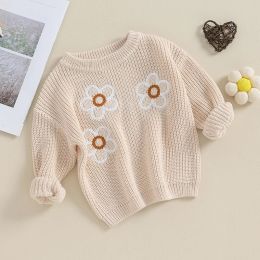 Infant Baby Girl Sweater Floral Long Sleeve Round Neck Oversized Knit Sweater Cute Knitwear Tops Fall Winter Clothes