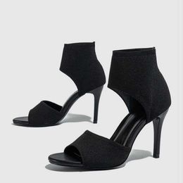 Dress Shoes Liyke Cosy Knitting Stretch Fabric Cover Heels Dance Casual Roma Peep Toe Gladiator Sandals Women Dancing Sandalias H240409 90KU