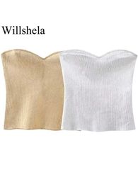 Women's Tanks Camis Willshela Womens Fashion Solid Face Zipper Knitted Backless Tight Bra Retro Strapless Womens Fashion Womens Tank Top J240409