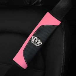 Car Accessories Seat Belt PU Leather Seat Belt Shoulder Cover Comfortable Flash Diamond Inlaid Crown Protect Seat Belt Liner