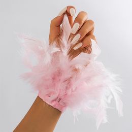 Natural Ostrich Feather Cuff Wrist Sleeve Women Real Fur Ostrich Feather Cuffs Feather Cuff Snap Bracelet Clap On Satin Shirts