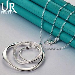 Pendant Necklaces URPRETTY 925 Sterling Silver Round Pendant Necklace 16/18/20/22/24/26/28/30 inch Snake Chain Used for Womens Party Wedding JewelryQ