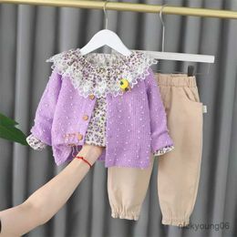 Clothing Sets Baby Girls Outfits 2022 Spring Autumn Children Clothing Sets 3 Pieces Toddler Infant Coats Lace Shirt Pants Kids Casual Clothes