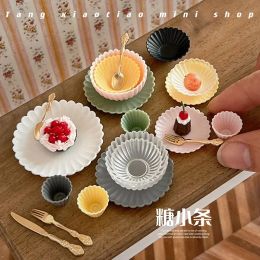 1/6 Dollhouse Miniature Plates Bowl Cup for Barbies Mini Food White Dishes Kitchen Food Tableware Dish Doll House Accessories