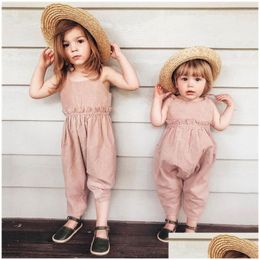 Jumpsuits 1-5T Summer Toddler Kids Baby Girl Romper Sleeveless Solid Strap Jumpsuit Elegant Cute Princess Clothing Boho Beach Outfit Dhzz3