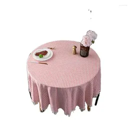 Table Cloth Japan And South Korea Simple Checked Pattern Cotton Linen Printed Tassel Round