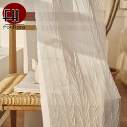 Dovetail Texture Tulle Curtains for Living Room Luxury Crumpled White Sheer Curtains for Bedroom Balcony Decorative Custom Size