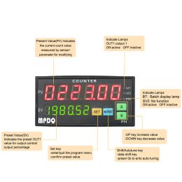 Dual Display Digital Counter 6 Digits FH8-6CRRB Light-emitting Diode 90~265V AC/DC Length Metre with 2 Relay Output and Pulse