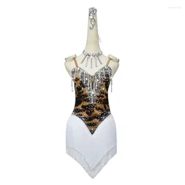 Stage Wear Leopard Print Latin Dance Dress Clothes For Ladies Ballroom Women Short Skirts Outdoor Sexy Costume Customised