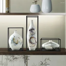 Vases Chinese Ceramic Vase Decoration High-End Living Room Flower Arrangement Jingdezhen Hand-Painted Porcelain High-Grade Large