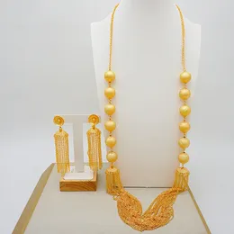 Necklace Earrings Set Fashion Gold Colour African Saudi Jewellery Long Pendant Tassel Arab Wedding Banquet Party