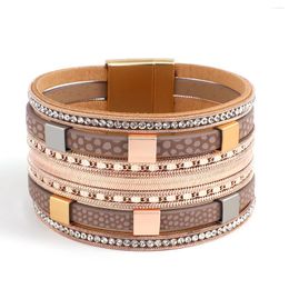 Bangle ALLYES Square Metal Chain Rhinestone Leather Bracelets For Women Fashion Multilayer Wrap Bracelet Female Jewelry Gifts