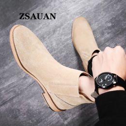 Boots Zsauan New British Elegant Mens Boots Pure Suede Leather Pointy Top Quality Men Boots Vintage Wood Sole Winter Men Shoes