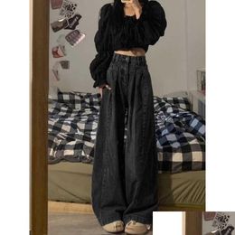 Womens Jeans Black Grey Wide Leg For New Spring And Autumn High Waisted Slimming Loose Fitting Straight Versatile Floor Mop Pants Inst Ot9Qm