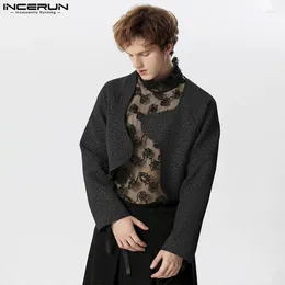 Men's Jackets INCERUN Irregular Jacquard Open Stitch Long Sleeve Casual Outerwear Streetwear 2024 Fashion Male Crop Coats S-5XL
