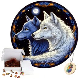Wooden Jigsaw Blue And White Wolf Puzzle Board Educational Game Toys School Students And Adults Interesting Christmas Gifts Toy