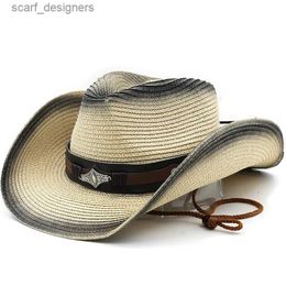 Wide Brim Hats Bucket Hats 2022 Male New western cowboy sun hat summer brim hat personalized holiday Women straw hat Girl beach hat Y240409