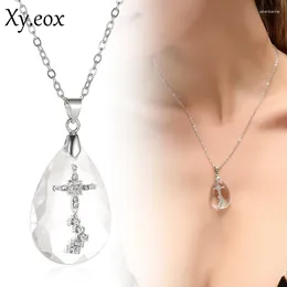 Pendant Necklaces Religious Crystal Cross Jesus Waterdrop Chain Necklace Jewelry Gift