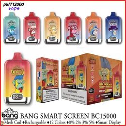 Bang box Puff 15000 15K Puffs Disposable Vape Authentic puff 150000 vaper puff 15k vapes Mesh Coil Rechargeable Electronic Cigarettes 0% 2% 3% 5% 12 Colours Pen System