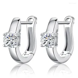 Stud Earrings Silver For Women/Men Fine Jewellery Round Circle Zircon Ear Buckle Earring