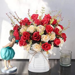 12 Heads Rose Artificial Flowers Bouquet Red Rose Eucalyptus Leaves Wedding Decor Peony Fake Flower For Party Home Decor Outdoor