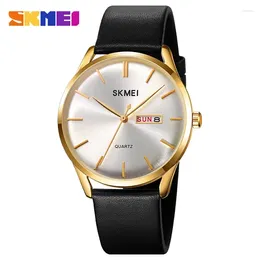 Wristwatches SKMEI 1991 Luxury Quartz Watch Men Fashion Genuine Leather Strap Male Waterproof Sport Date Week Clcok Reloj Hombre