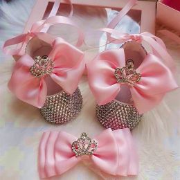 Sneakers Dollbling Girls Pink Crown Ballerina Baptism Shoes Infant Dazzling Shoes Dress Handmade Mommy Daughter Outfit Bling Botties