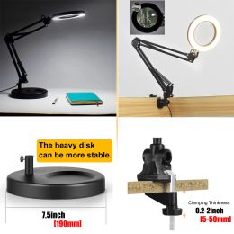 EOOKU 2 in 1 USB Folding Table Lamp with 5X Magnifying Glass 3 Colors LED Lights 8W Desk Light for Reading/Working/ Beauty Lamp