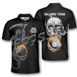 Custom Name Sports Billiards Ball Player Tattoo 3DPrint Summer Vintage Harajuku Polo Shirts Streetwear Short Sleeves T-Shirts 7X