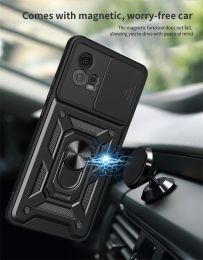 For Motorola G72 Case Moto G72 Slide Camera Shockproof Armor Phone Case for Motorola G72 G72 G 72 Car Holder Ring Back Cover
