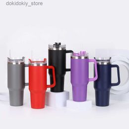 Mugs 40oz Reusable Tumbler with Handle and Straw Stainless Steel Insulated Travel Mu Tumbler Insulated Tumblers Keep Drinks Cold Without L49