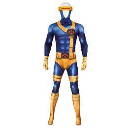 Cyclop Cosplay Costume 3D Print Bodysuit with Mask Glasses Hero Catcher Muscle Shade X men Zentai Suit Halloween Outfit Adult