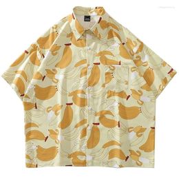 Women's Blouses Summer Hawaiian Beach Shirts Men Hip Hop Creative Yellow Fruits Banana Printed Kawaii Blouse Lapel Tops Oversized Streetwear