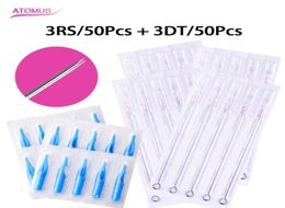 ATOMUS 3RS3DT 50 PCS 304 Stainless Steel Sterile Tattoo Needle50PCS Blue Disposable Tattoo tips tattoo needle product8994390
