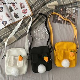 Bag Trendy Women Solid Shoulder Bags Canvas Flaps Zipper Rabbits Ears Students Retro Ins Korean Style Cross-body Kawaii Preppy