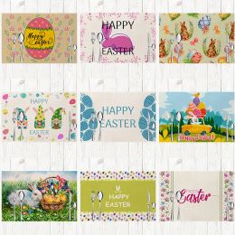 Popular Easter Bunny Eggs Printed Table Place Mat Pad Cloth Dish Placemat Coasters Pads Bowl Cup Mat Home Napkin Decor
