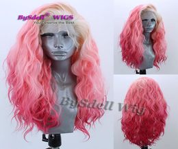 natural water curly wave wig synthetic blonde 613 ombre pink red Colour hair lace front wig pale Colour lace front wigs for women2542955
