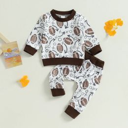 Toddler Baby Boy Outfit Rugby Football Game Day Print Sweatshirt Tops Pants Set Cute Infant 2Pcs Fall Winter Clothes