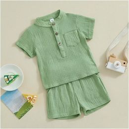 Clothing Sets Mubineo Toddler Baby Boy Clothes Summer Cotton Linen Outfits Short Sleeve Shirt Tops Shorts Basic Plain Outfit Drop De Dhxrp