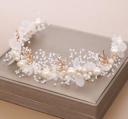 Gold Flower Pearl Headband Tiara Crown Wedding Bridal Princess Headbands Hair Jewelry Crystal Accessories Bride Headdress Headpiec6258195
