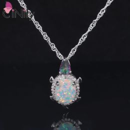 CiNily Blue/White Fire Opal Jewellery Set Silver Plated Sweet Lovely Rainbow Topaz Turtle Necklace/Stud Earrings for Women Girls