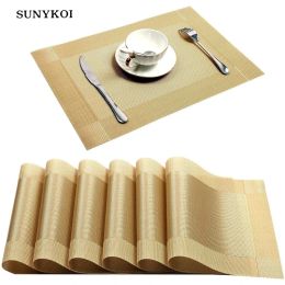 6/4pcs Rectangle Placemat Restaurant Washable PVC Durable Dining Table Weave Mats Frame Teslin Disc Bowl Coaster Non-slip Pad