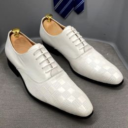 Boots Size 6 to 13 Classic Italy Mens Oxford Real Leather Shoes White Lace Up Pointed Toe Wedding Party Dress Formal Shoes for Men