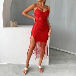 Casual Dresses Summer Sexy Red Sequins Cocktail Evening Dress Women Party Sequin Bandage Elegant Slim High Waist Prom Bodycon