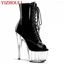 Dance Shoes American Star Shoe Sexy Fish Mouth Black Crystal Low Barrel Boots 15cm High Heels Waterproof Platform