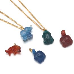 1 Pcs/Lot Nature Stone Animals Pendants Owl Elephant Whale Frog Turtle Colgantes Charm Jewellery DIY Make Necklace Gift For Friend