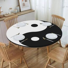 Table Cloth Round Fitted Yin Yang Sign Oilproof Tablecloth 40"-44" Cover Backed With Elastic Edge