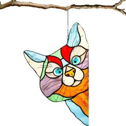 Stickers Stained Glass Cat Handmade Stain Glass Cat Suncatchers For Window Stained Glass Window Hanging Ornament Colourful Cat Ornaments