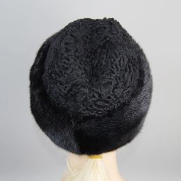 2024 Real Genuine Mink With Wool Hat Winter Russian Women Men's Warm Caps Whole Piece Mink Sheep Fur Hats Casual Outdoor Mink Ha